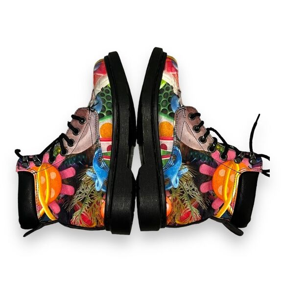 Abstract Funky Combat Boots Lace Up Mid Top Multicolor Vibrant  M 6.5/ W 8 - Picture 6 of 9
